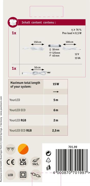Produktbild Paulmann YourLED Power Supply 15W (Weiss, 4 cm, Indoor)