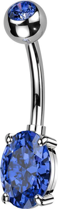 Produktbild Star Piercing Banane silber mit Kugel silber Kristall blau und grossem ovalen Kristall blau (Messing, Titan G23)