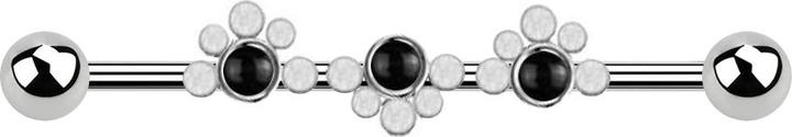 Image du produit Star Piercing Barbell argent deux boules vague pointillée trois pierres onyx (Acier chirurgical 316L, sans laiton, Minéral)