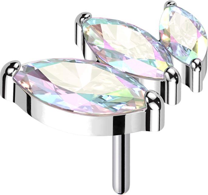 Star Piercing Threadless silber absteigend drei Ovale Kristalle multicolor (ohne Messing, Titan G23)