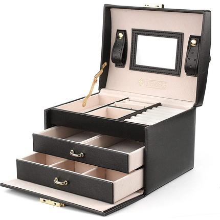 Produktbild Stenberg Black Jewelry Box with 2 Drawers and Mirror - Lockable Jewelry Storage for Rings, Bracelets, Earring