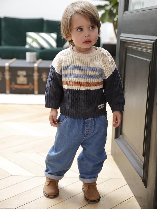 Actual product image Vertbaudet Gestreifter Jungen Baby Pullover mit Knöpfen Oeko-Tex (62)