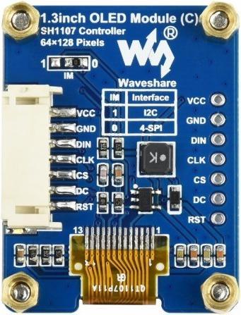 Produktbild WaveShare OLED Display 64x128 1.3inch weiss I2C SPI