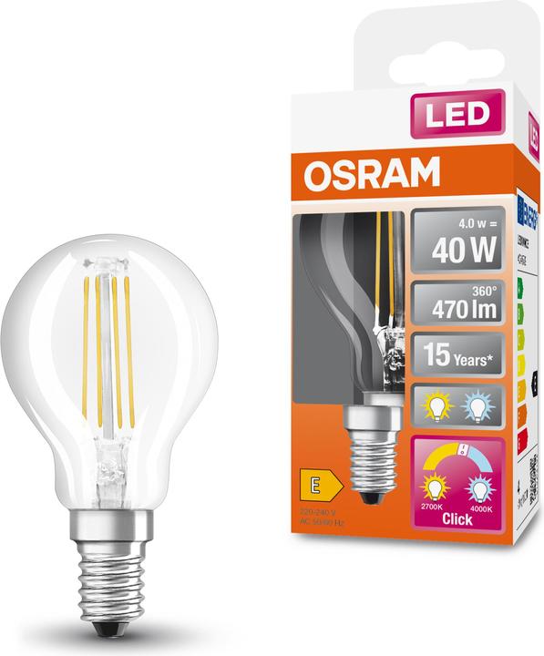 Actual product image Osram LEDSCLP40 ACT/REL 827/840FILE14 4X1OSRAM (E14, 4 W, 470 lm, 4 x, E)