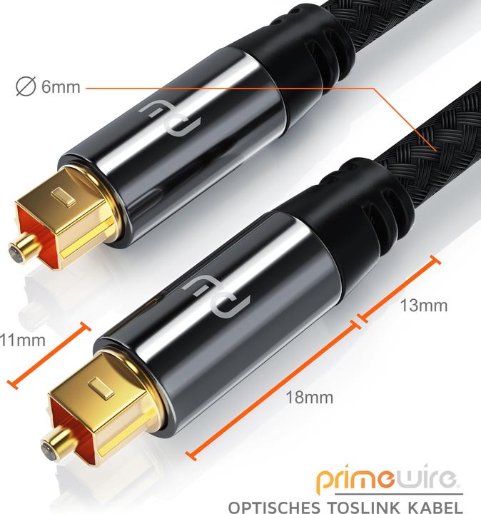 Image du produit Primewire Câble optique - S/PDIF Toslink - connecteur métallique - gaine nylon - fibre optique - câble audio (3 m, Optique)
