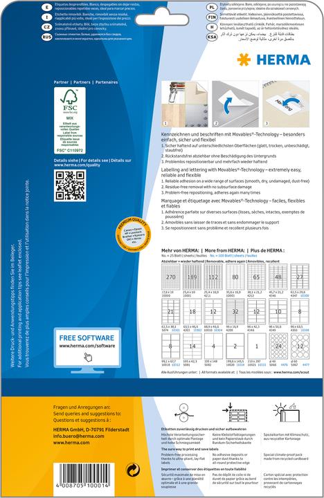 Image du produit HERMA Étiquettes détachables A4