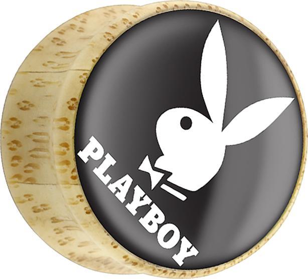 Produktbild Star Piercing Flared Plug aus Bambusholz Playboy Bunny auf schwarzem grund (ohne Messing, Organisch, Mineralisch)