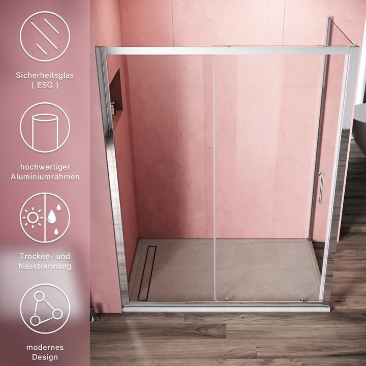 Immagine prodotto SONNI 140x80cm cabina doccia porta scorrevole cabina doccia cabina doccia (140 cm, 170 cm, 185 cm)