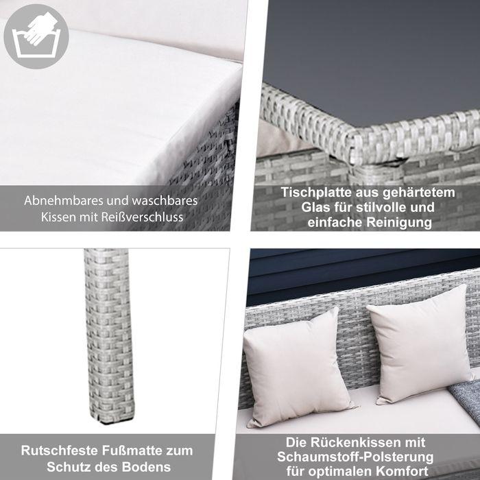 Produktbild Swisshandel24 Rattan Gartenmöbel Set Sitzgruppe mit Fusshocker Metall Grau 134 x 60 x 75 cm (125 cm)
