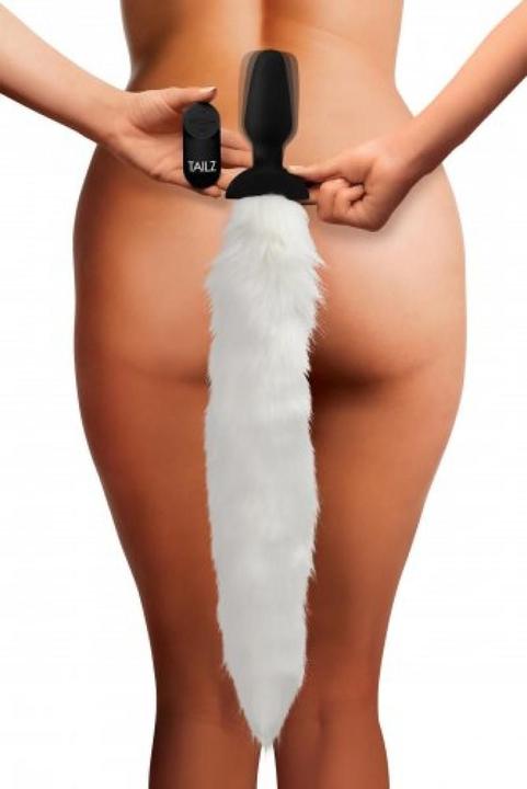 Actual product image Tailz Vibrating Anal Plug with Fox Tail White