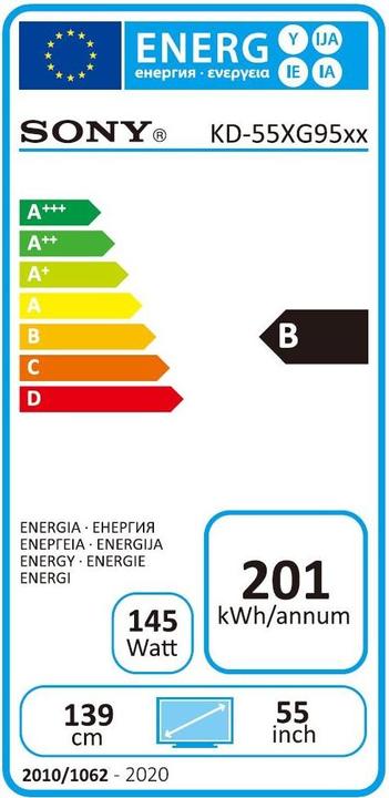 Etichetta energetica Sony KD55XG9505 (55", LCD, 4K, 2019)