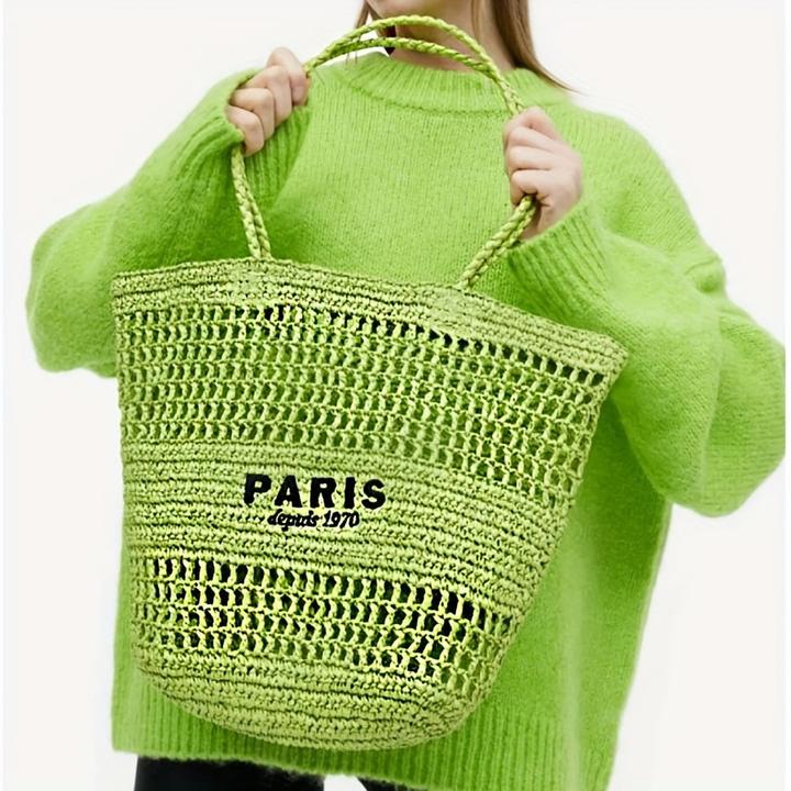 Image du produit Only-Bags.Store Sac à provisions en paille tressée, sac à bandoulière en broderie à la mode, sac de plage