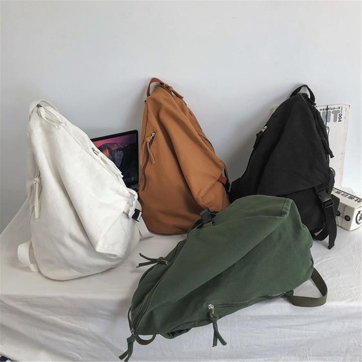 Actual product image Only-Bags.Store Solid colour canvas backpack, casual student backpack, large capacity backpack, travel backpack