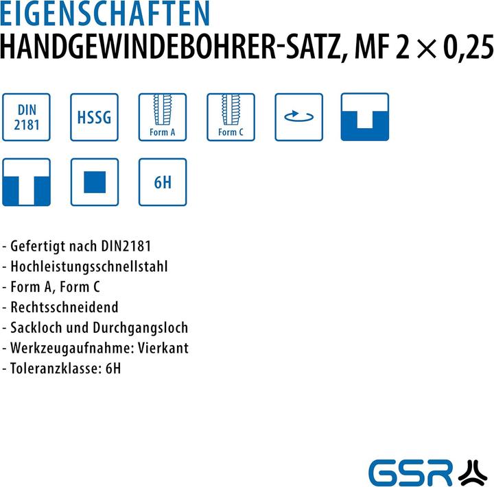 Produktbild GSR 2-teiliges Gewindebohrer Set M2x0,25 HSSG