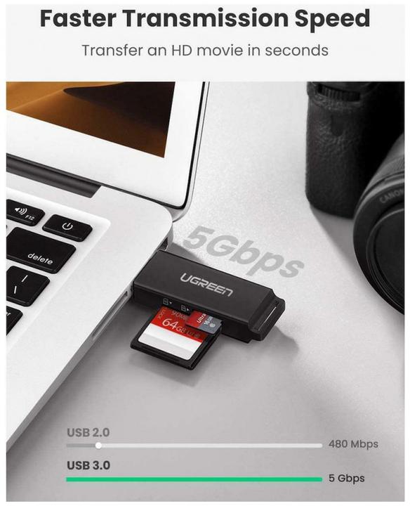 Image du produit Ugreen CM104 Lecteur de cartes mémoire SD/microSD USB 3.0 (noir) (USB 3.0)