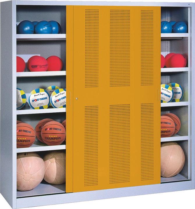 C+P Ballschrank (HxBxT: 195x190x60 cm, mit Lochblech-Schiebetüren, Typ 4)