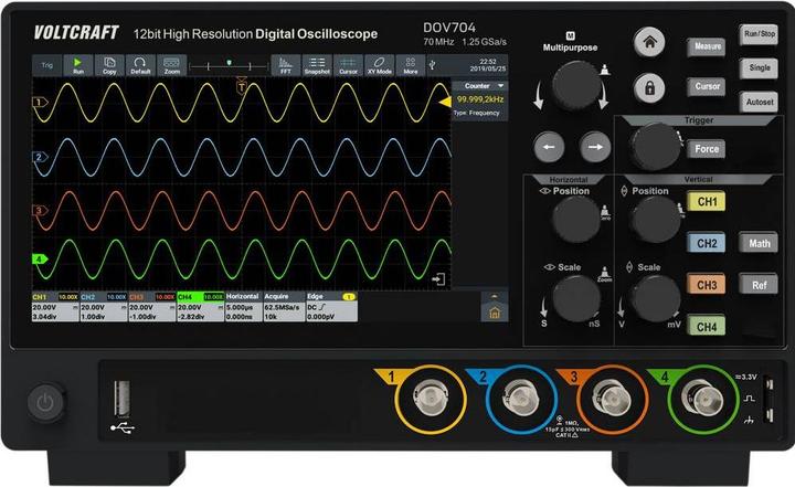 Produktbild Voltcraft DOV704 Digital-Oszilloskop 70 MHz 4-Kanal 1.25 GSa/s 50 Mpts 12 Bit D (CAT II)