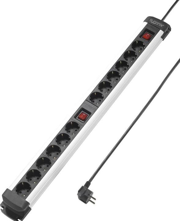 Produktbild Sygonix SY-4538268 Steckdosenleiste mit Schalter 12fach Black, Silber Schutzkontakt 1 St. (12 x, CEE 7/3, 1.40 m)
