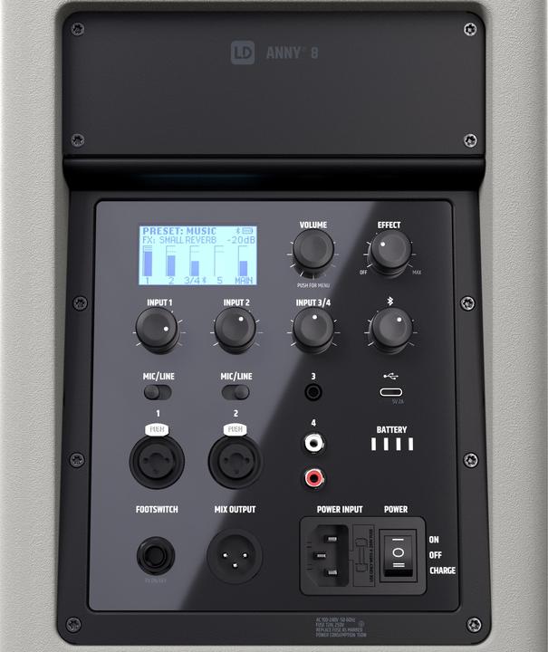Produktbild LD Systems ANNY® 8 G - Tragbarer Bluetooth® PA-Lautsprecher mit Akku und Mixer, Urban Grey (Aktiv, 1x 80 W)