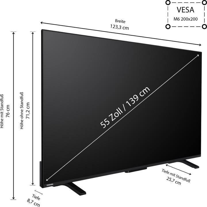 Produktbild Toshiba 55UV2363DAN 55 Zoll Fernseher / VIDAA Smart TV (4K UHD, Dolby Vision HDR, Triple-Tuner) (55", LED, 4K, 2024)