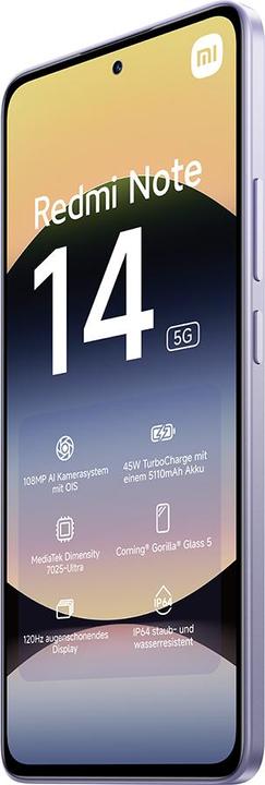 Produktbild Xiaomi Redmi Note 14 5G (128 GB, Lavender Purple, 6.67", Dual SIM, 108 Mpx, 5G)