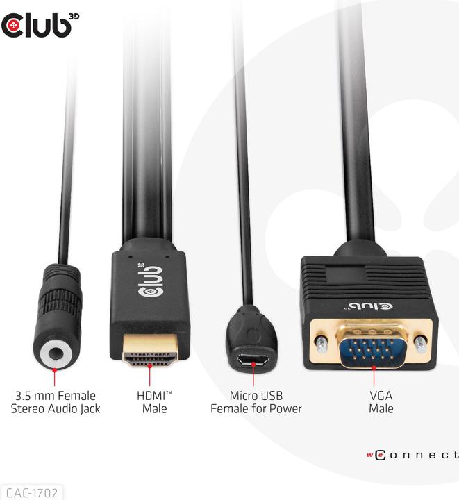Actual product image Club 3D Club3D Cable HDMI+Micro USB Jack > VGA+ St/Bu (2 m, HDMI)