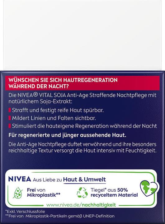 Valeurs nutritives et ingrédients NIVEA Crème de nuit anti-âge Vital Soja (50 ml, Crème de nuit)