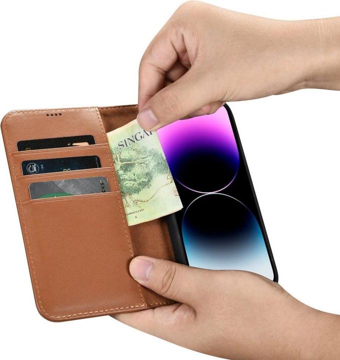 Produktbild iCarer Wallet Case 2 in1 Hülle iPhone 14 Pro max. Leder Flipcover Anti-RFID braun (WMI14220728-BN) (Apple iPhone 14 Pro Max)