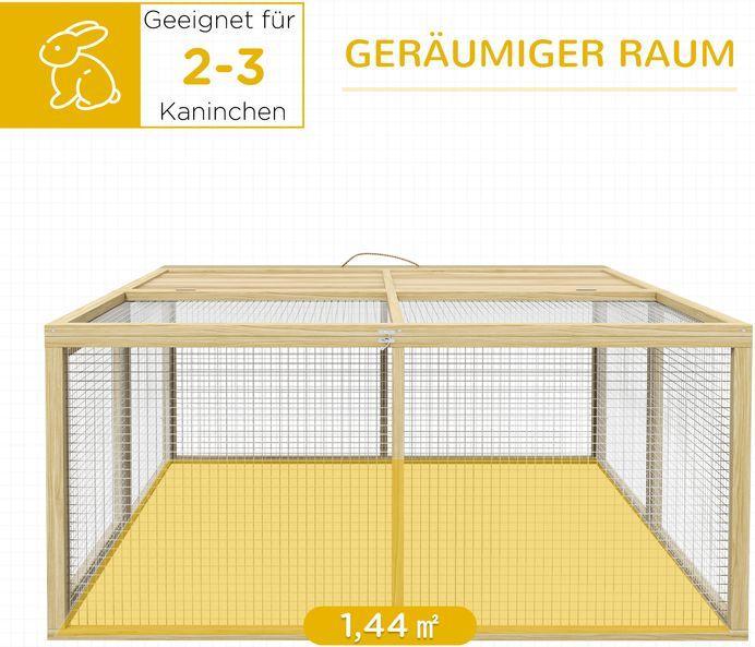 Produktbild Swisshandel24 Kaninchenstall Holz Freilaufgehege aufklappbar Dach Meerschweinchen Natur 120x120x57cm