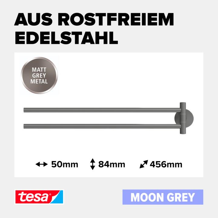 Actual product image tesa MOON GREY Towel rail two-arm incl. adhesive solution without drilling