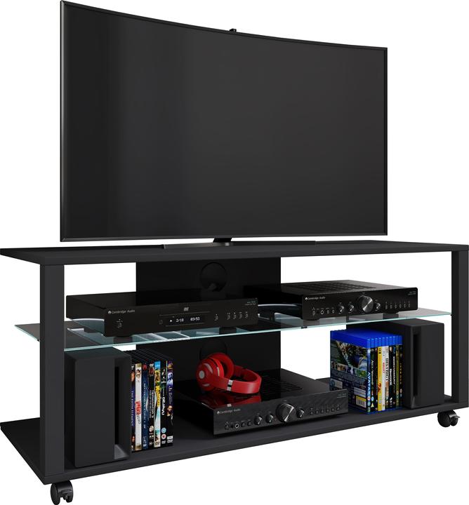 Image du produit VCM Bois TV Lowboard Roulettes Meuble TV mobile Rack Console Meubles Table TV Phono Verre (90 x 41 x 45 cm)