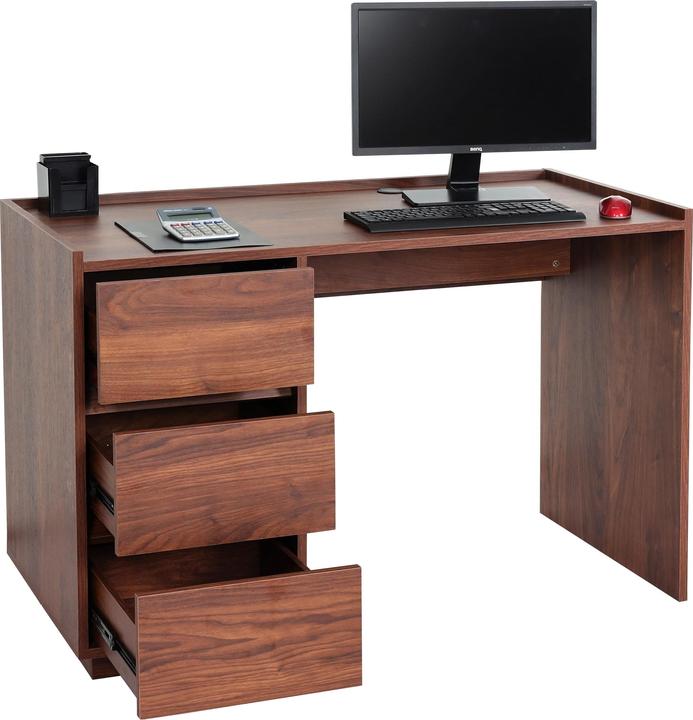Actual product image Swisshandel24 Desk HWC-J78, office table computer table work desk, drawer, 78x121x60cm Walnut look (78 x 121 x 60 cm)