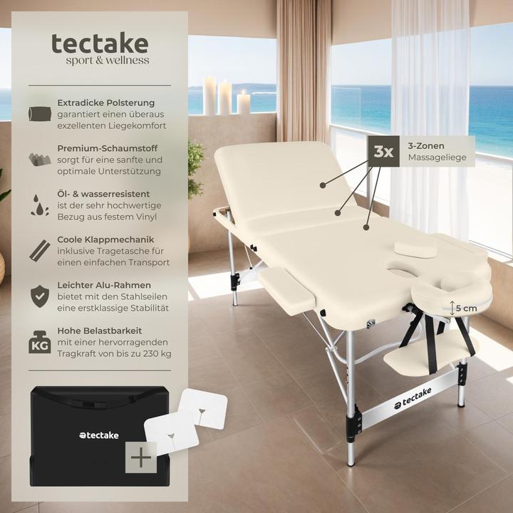 Actual product image tectake Massage Table - 3-zone bed with aluminium frame, head- and armrests, carry bag