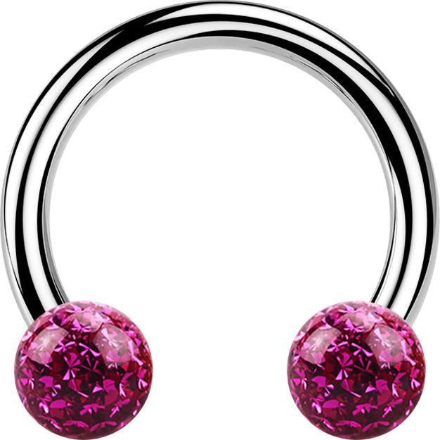 Star Piercing Circular Barbell silber mit zwei Kristall Kugeln fuchsia Epoxy Schutzschicht (Chirurgenstahl 316L, ohne Messing)