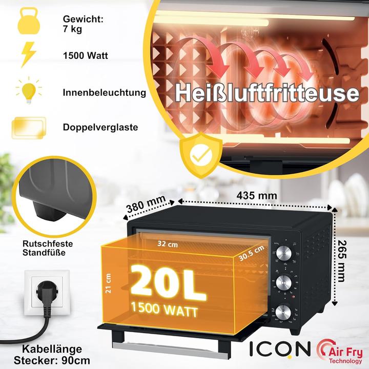 Immagine prodotto Icqn Mini Forno da 20L con funzione Airfry