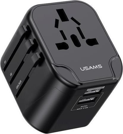 Actual product image Usams Ład. siec. 2xUSB T55 12W adapter 4w1 US/AU/EU/UK czarny/black CC173TC01 (US-CC173) Univesal Tr