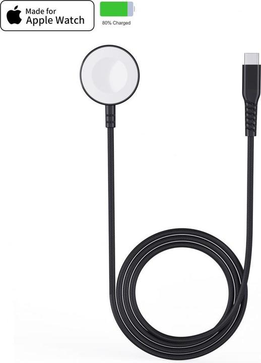Produktbild Choetech T319 MFI 5W kabelloses Ladegerät für Apple Watch + USB-C-Kabel – Schwarz (5 W)