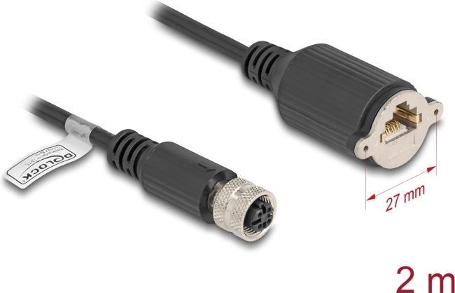 Produktbild Delock M12 Kabel D-kodiert 4 Pin Buchse zu RJ45 Buchse zum E (F/UTP, CAT5e, 2 m)