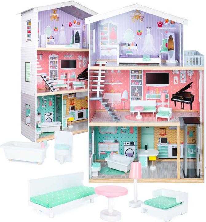 Ikonka 9 Planet Domek dla lalek drewniany+ mebelki pastelowy 117cm