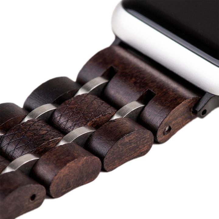 Actual product image Natura Punto Wooden bracelet for Apple Watch made of ebony, dark brown, with stainless steel (Ebony)