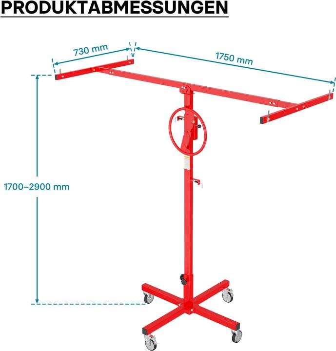Produktbild Wiltec Plattenheber 40kg 170-290cm Montagehilfe Paneelheber Trockenbau Lift (40 kg)