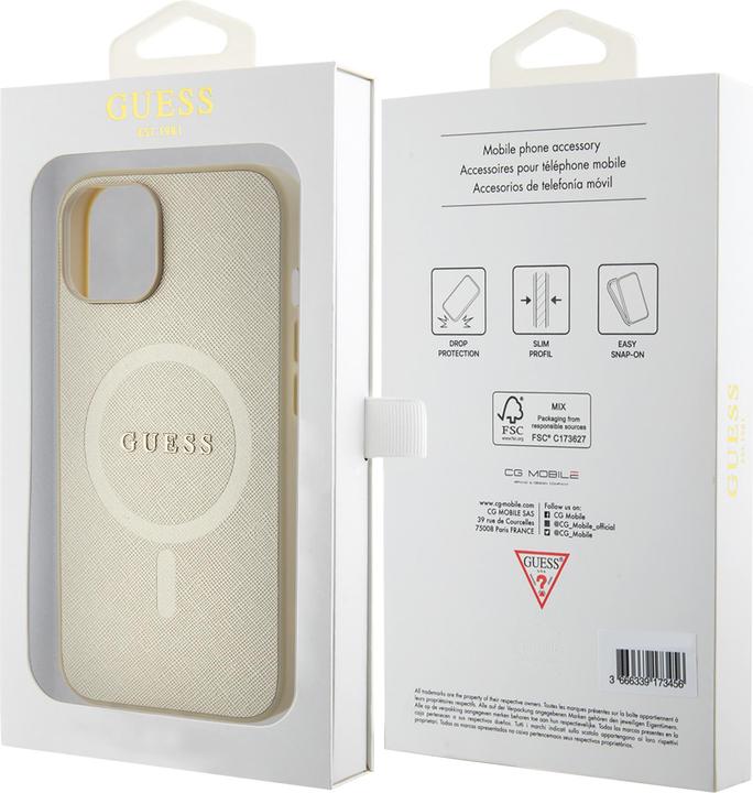Actual product image Guess GUHMP15SPSAHMCB iPhone 15 6.1" złoty/gold hardcase Saffiano MagSafe (Apple iPhone 15)