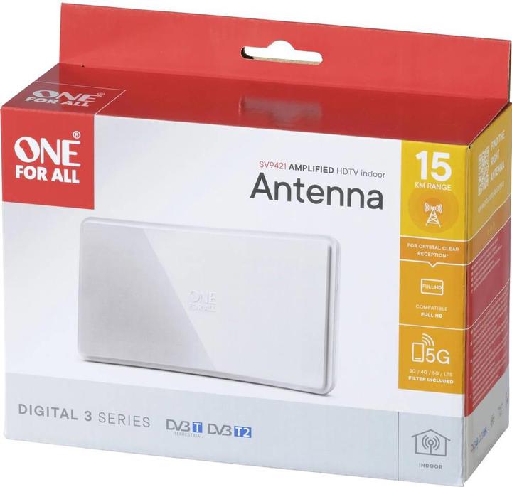 Actual product image One for All DVB-T2 Curved antenna 5G wht (Flat antenna, 42 dB, DVB-T / -T2)