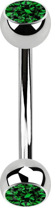 Star Piercing Banane silber mit zwei Kugeln Kristall grün (Chirurgenstahl 316L)