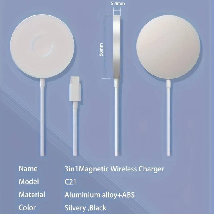 Image du produit PhoneLook Chargeur magnétique Qi MagSafe 3 in1 wireless charging pour iPhone / Apple Watch / AirPods & USB-C