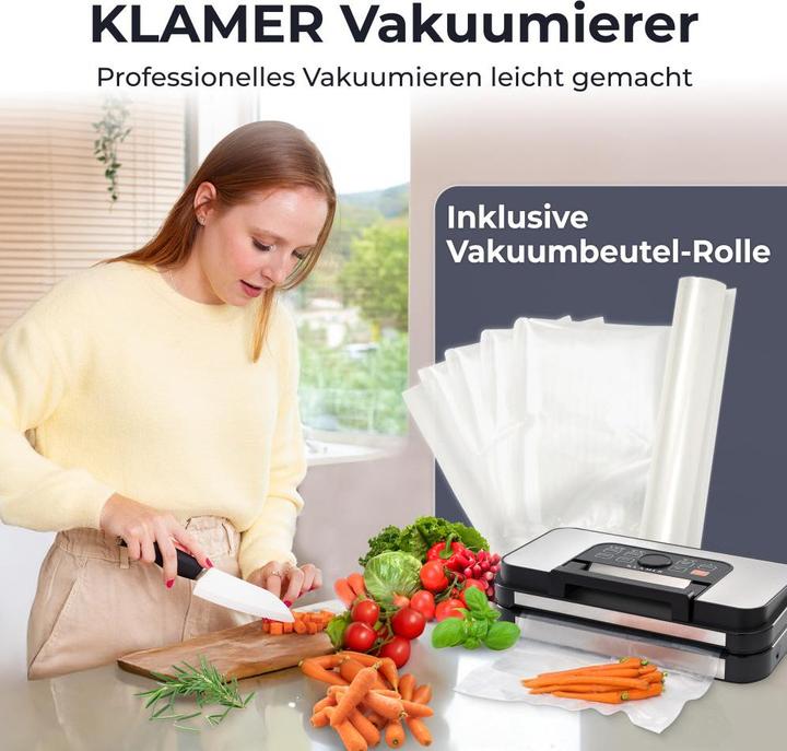 Actual product image KLAMER Premium Vakuumiergerät für Lebensmittel - Vakuumierer für trockene & feuchte Lebensmitte…