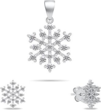 Produktbild Brilio Silver - Silver jewelry set with zircons Snowflakes SET277W (earrings. pendant)