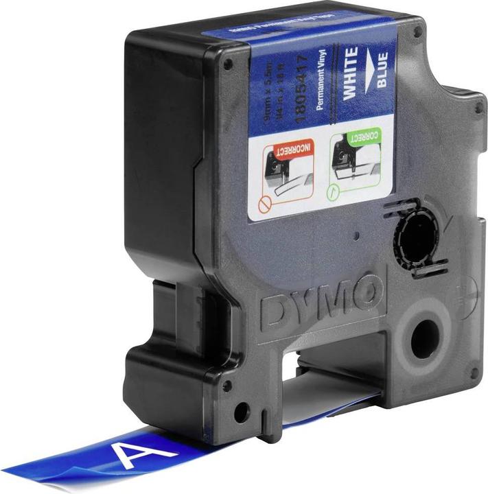 Produktbild Dymo Rhino 19mm weiß auf blau Vinyl (1.90 cm, Blau)