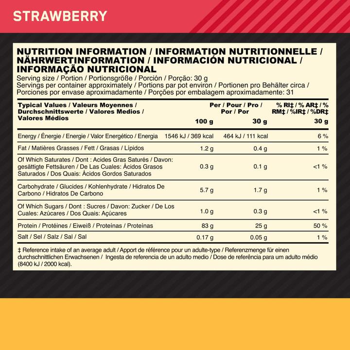 Nährwerte und Zutaten Optimum Nutrition Gold Standard Isolate (Erdbeere, 1 Stk., 930 g)