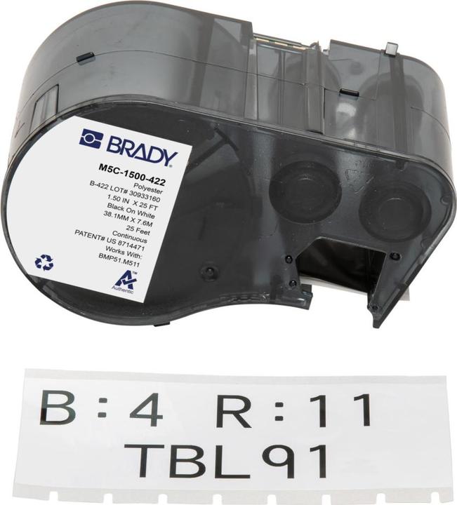 Produktbild Brady M5C-1500-422, Polyester, Schwarz auf weiss, glänzend, 38.10 mm x 7.62 m, permanent, Endlos